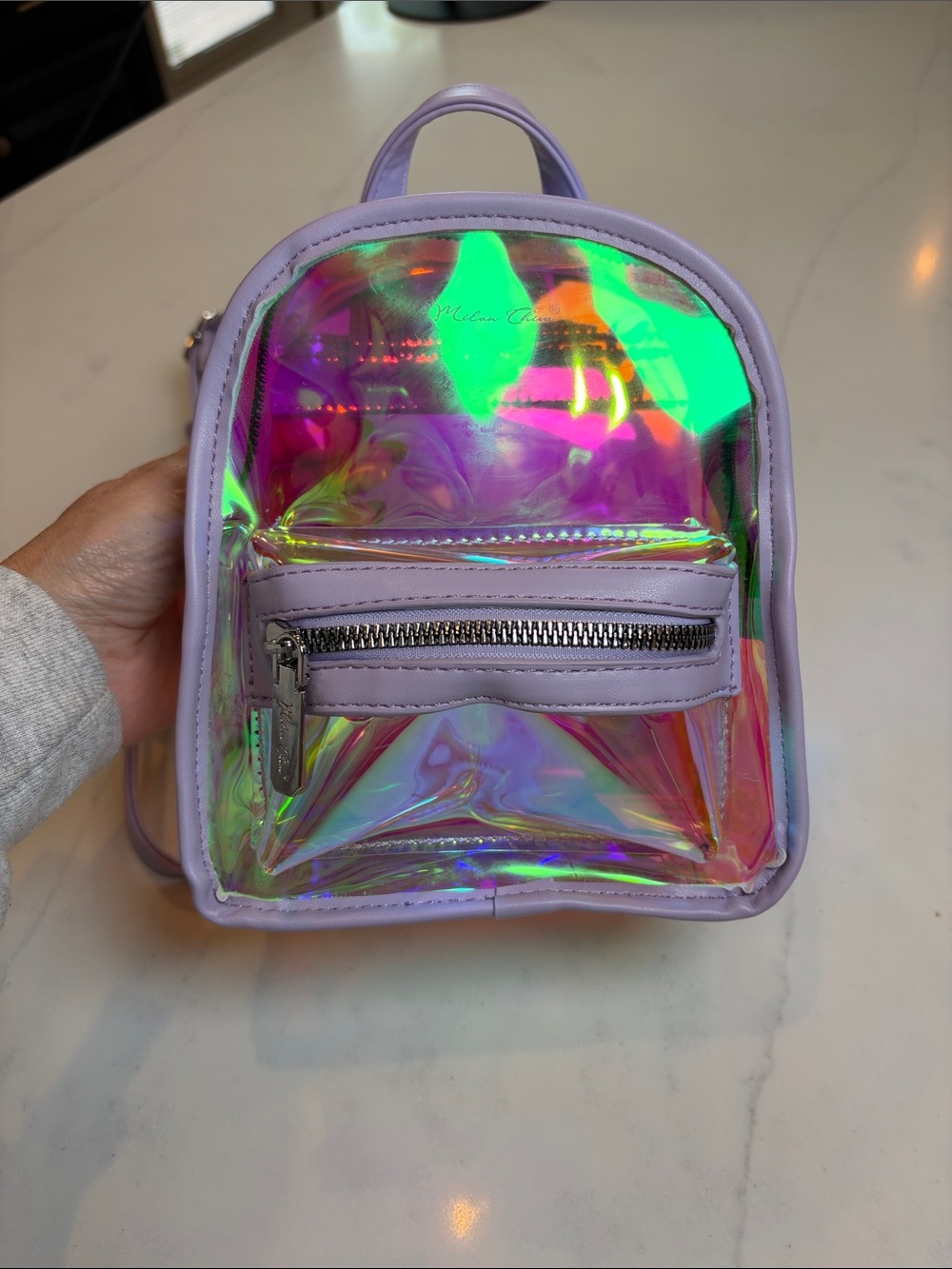 Stadium approved Iridescent Holographic Mini Backpack - Lavender Trim
